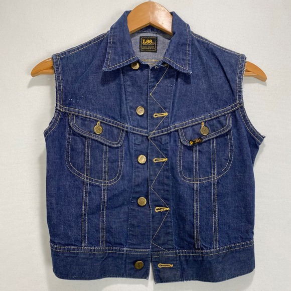Lee Jackets & Blazers - VTG Lee Denim Sanforized Jean Sleeveless Jacket‎  Womens S Destressed Union Made